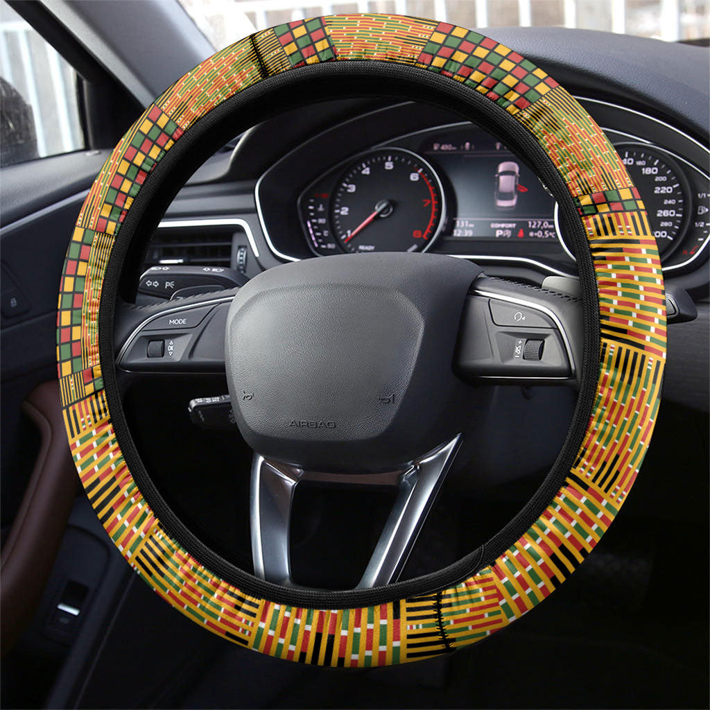 African American Quilt Kente Fusion Steering Wheel Cover Version 1