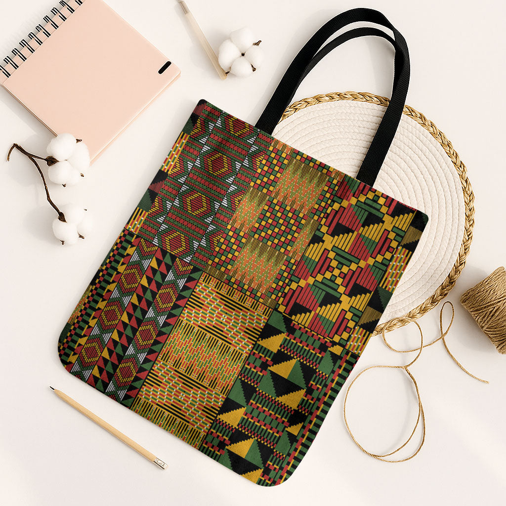 African American Quilt Kente Fusion Tote Bag Version 1