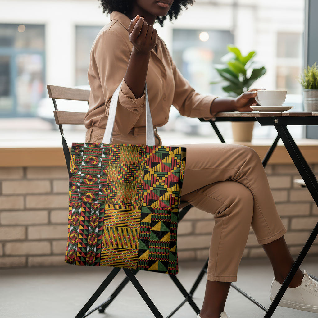 African American Quilt Kente Fusion Tote Bag Version 1