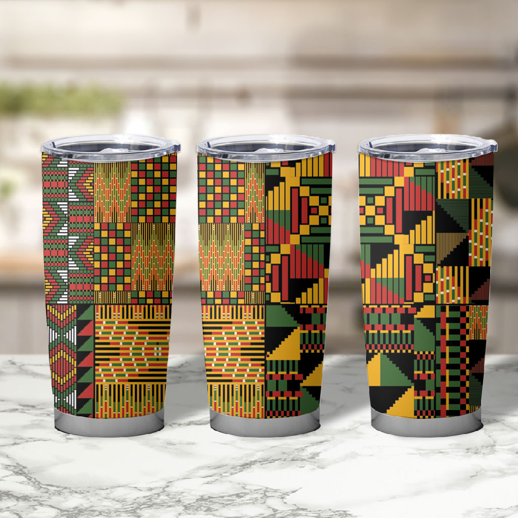 African American Quilt Kente Fusion Tumbler Cup Version 1