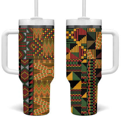African American Quilt Kente Fusion Tumbler With Handle Version 1