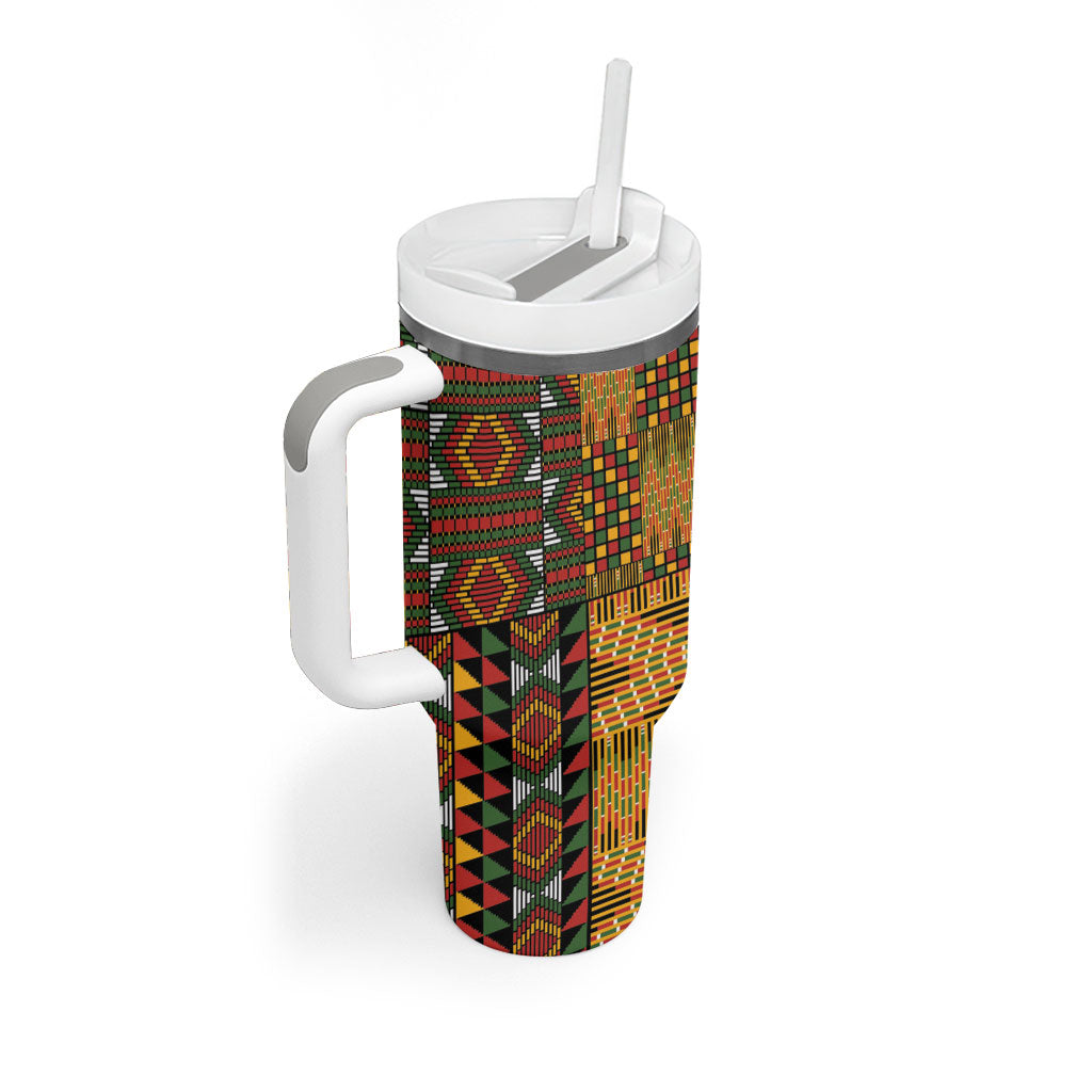 African American Quilt Kente Fusion Tumbler With Handle Version 1
