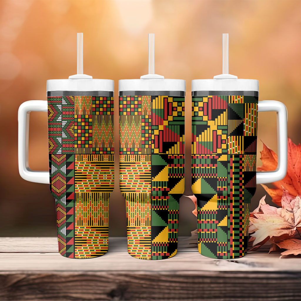 African American Quilt Kente Fusion Tumbler With Handle Version 1