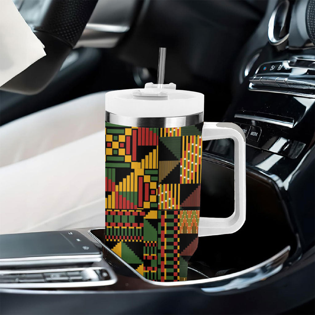 African American Quilt Kente Fusion Tumbler With Handle Version 1