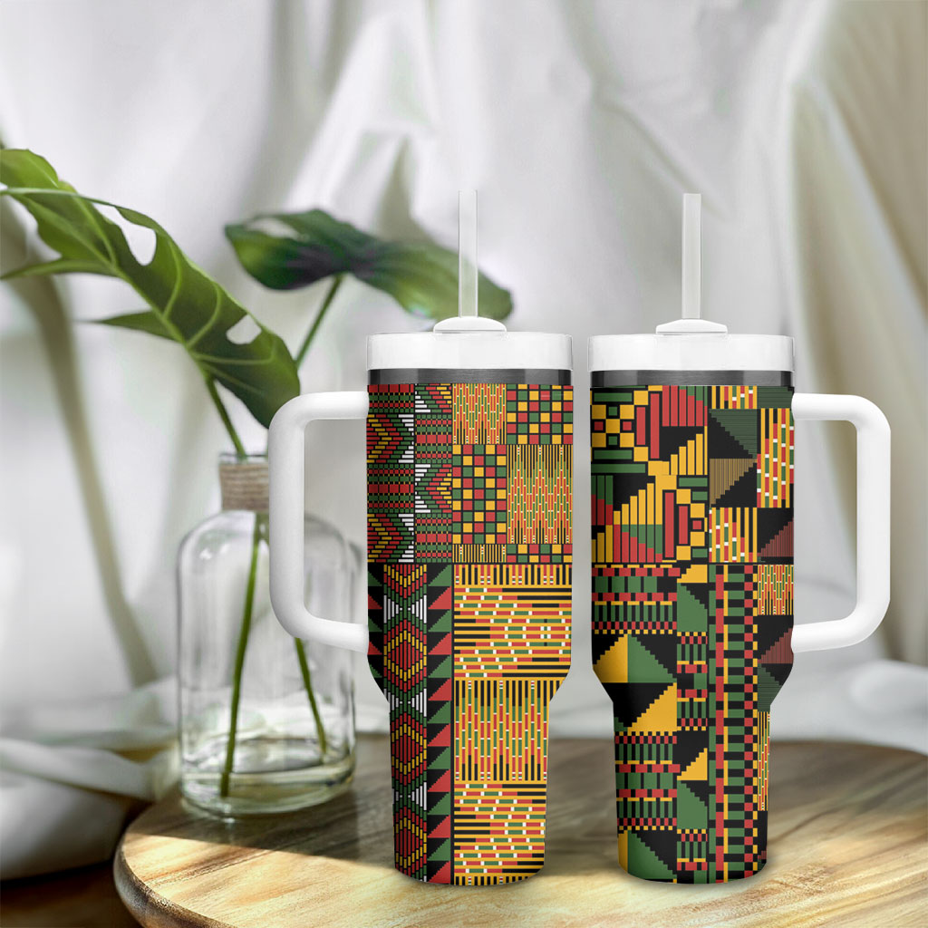 African American Quilt Kente Fusion Tumbler With Handle Version 1