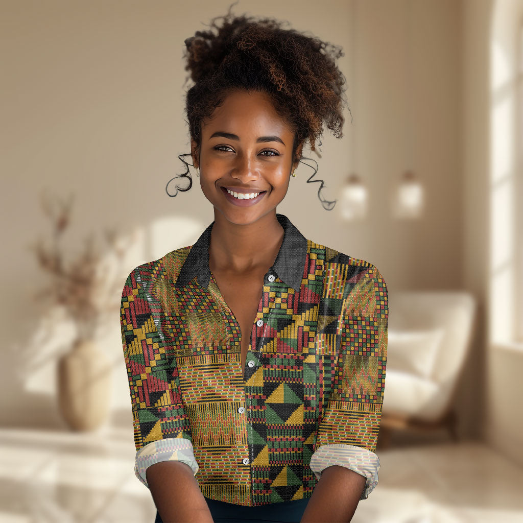 African American Quilt Kente Fusion Women Casual Shirt Version 1