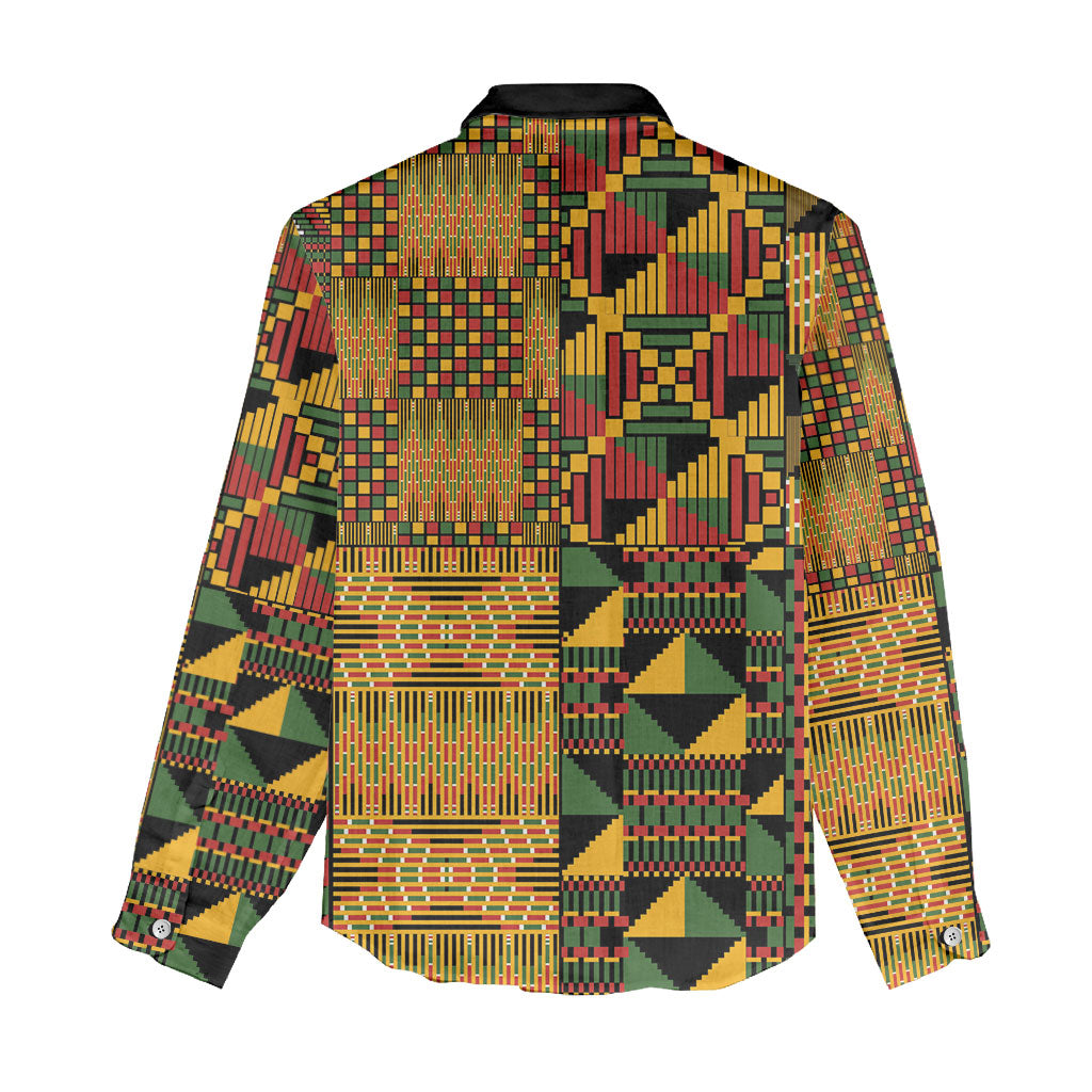 African American Quilt Kente Fusion Women Casual Shirt Version 1