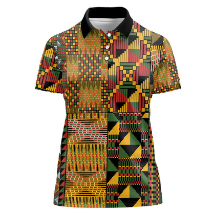 African American Quilt Kente Fusion Women Polo Shirt Version 1