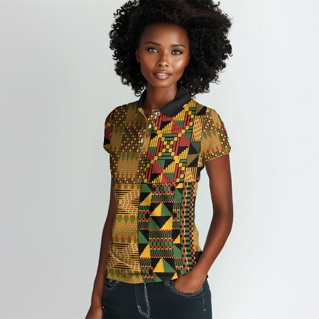 African American Quilt Kente Fusion Women Polo Shirt Version 1