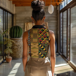 African American Quilt Kente Fusion Women Sleeveless Polo Shirt Version 1