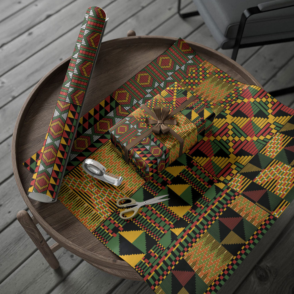 African American Quilt Kente Fusion Wrapping Paper Version 1