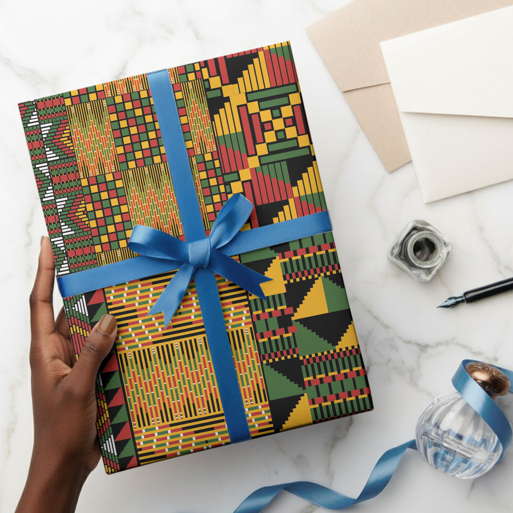 African American Quilt Kente Fusion Wrapping Paper Version 1
