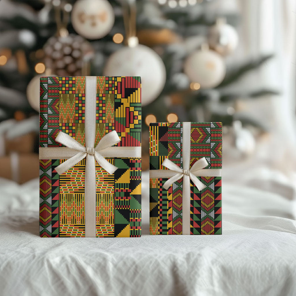 African American Quilt Kente Fusion Wrapping Paper Version 1