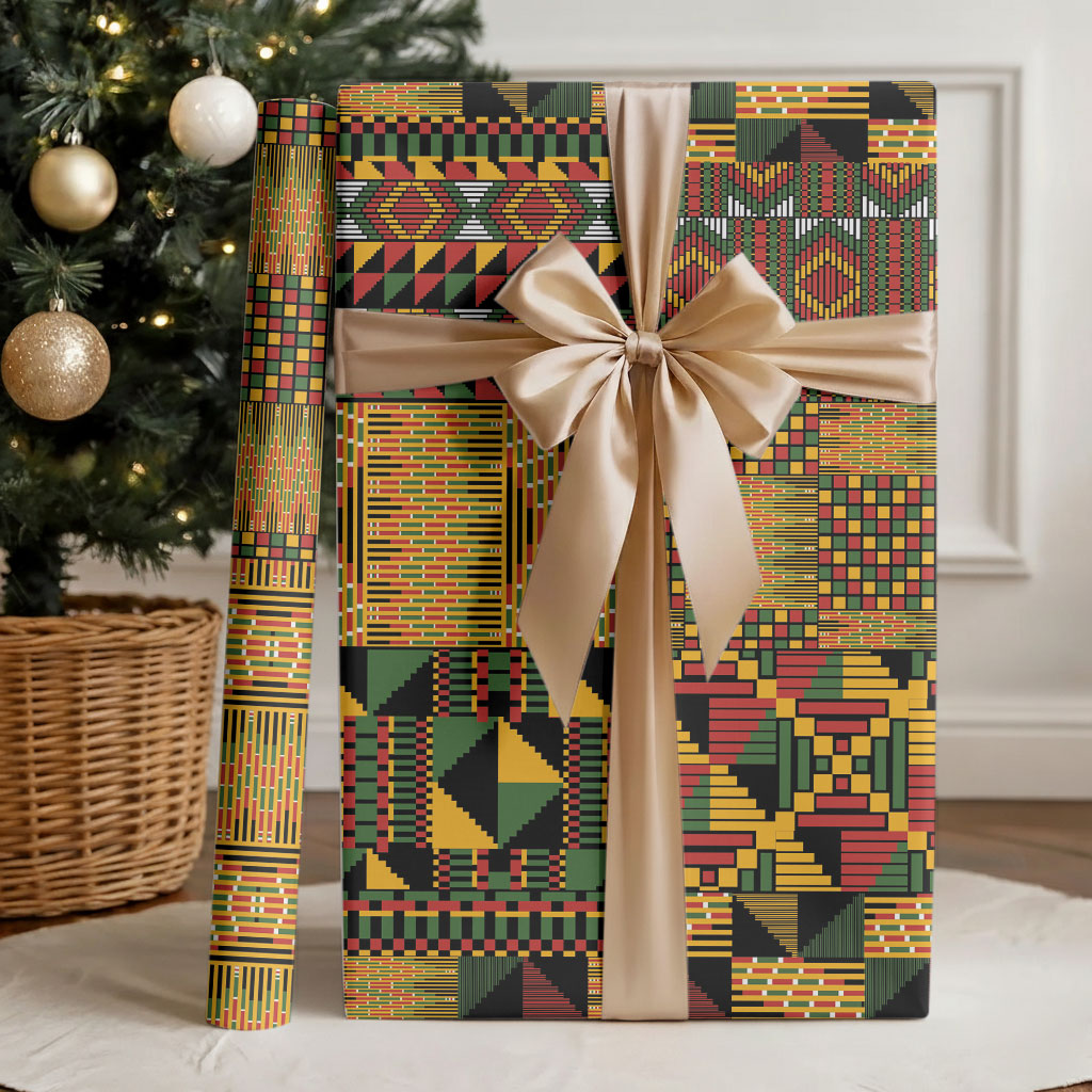 African American Quilt Kente Fusion Wrapping Paper Version 1