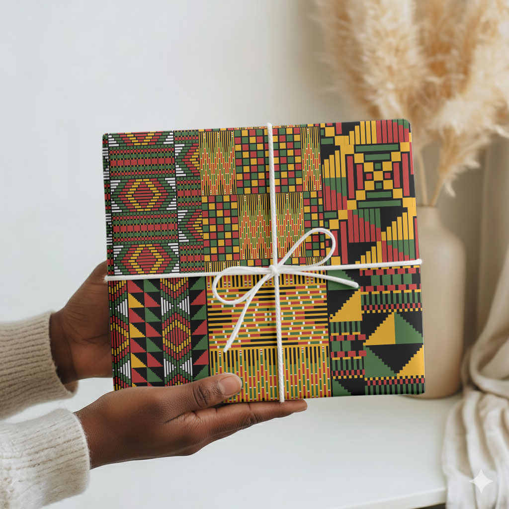 African American Quilt Kente Fusion Wrapping Paper Version 1