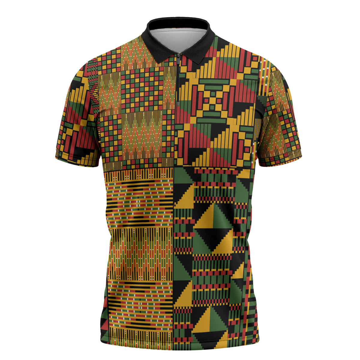 African American Quilt Kente Fusion Zipper Polo Shirt Version 1