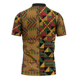 African American Quilt Kente Fusion Zipper Polo Shirt Version 1