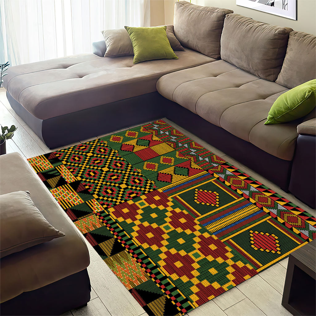 African American Quilt Kente Fusion Area Rug Version 2