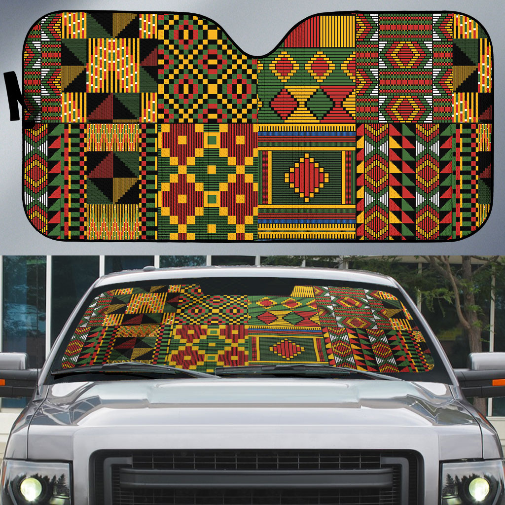 African American Quilt Kente Fusion Auto Sun Shade Version 2