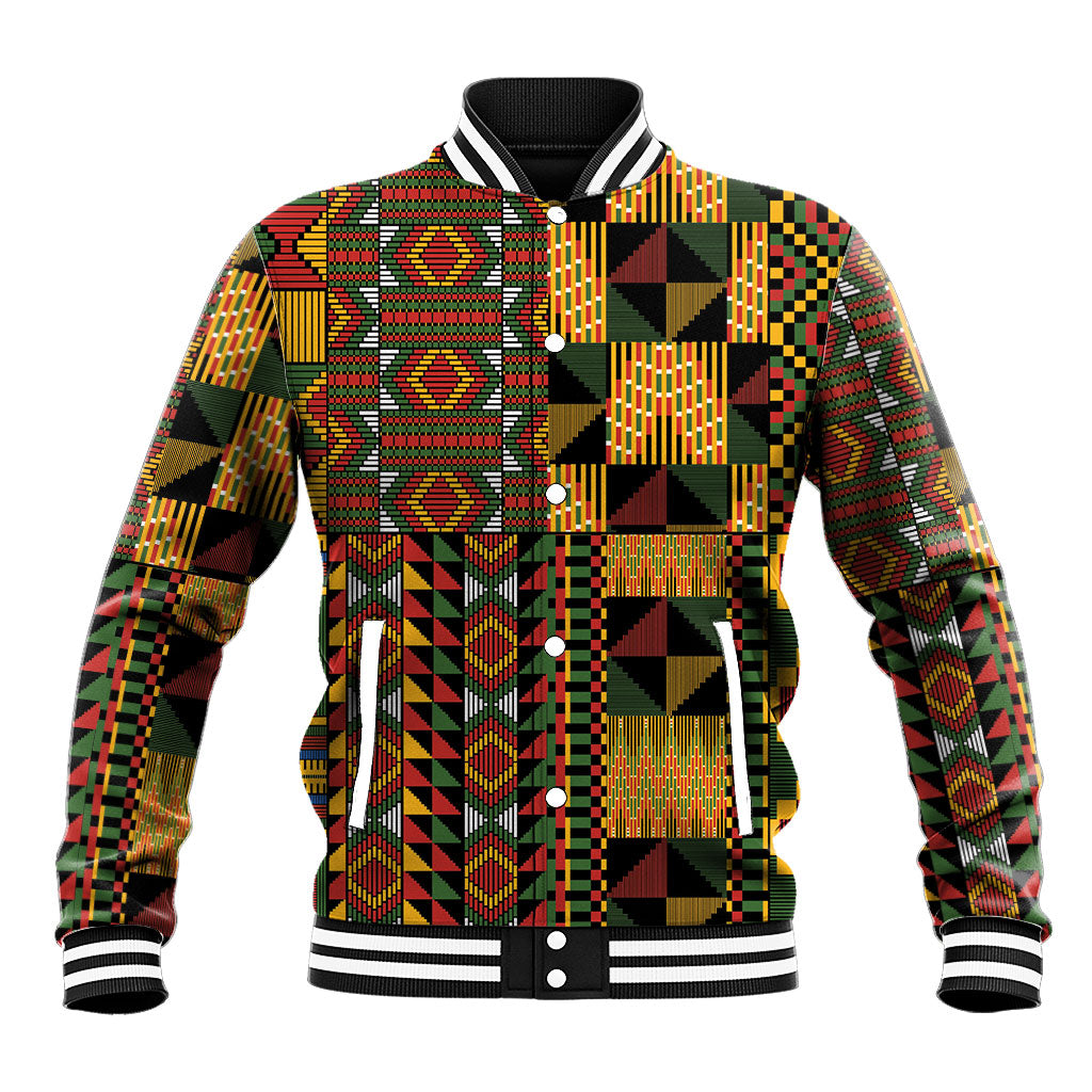 African American Quilt Kente Fusion Baseball Jacket Version 2