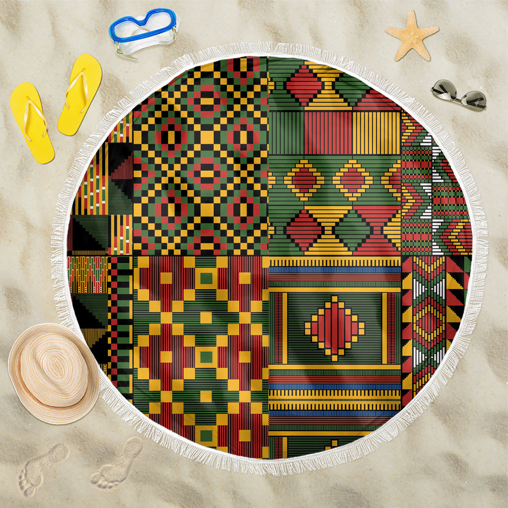 African American Quilt Kente Fusion Beach Blanket Version 2