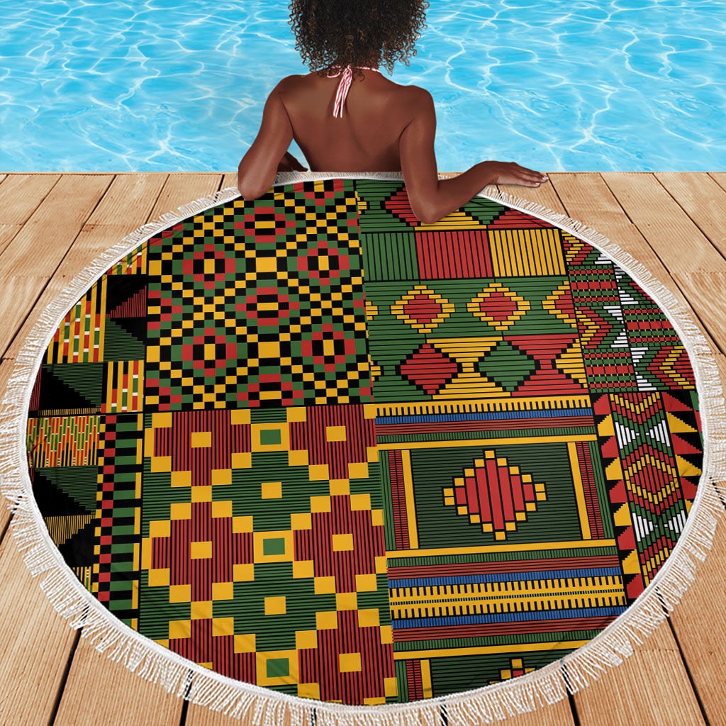 African American Quilt Kente Fusion Beach Blanket Version 2
