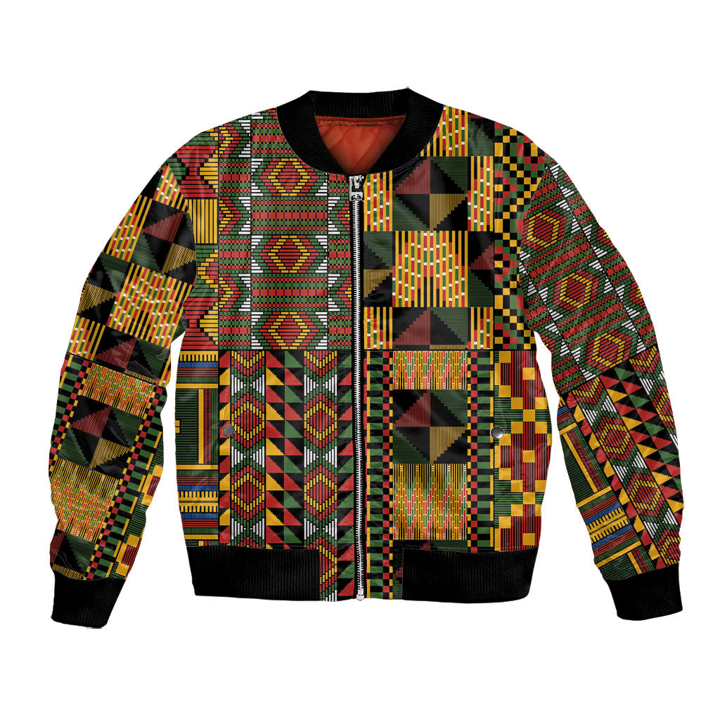 African American Quilt Kente Fusion Bomber Jacket Version 2