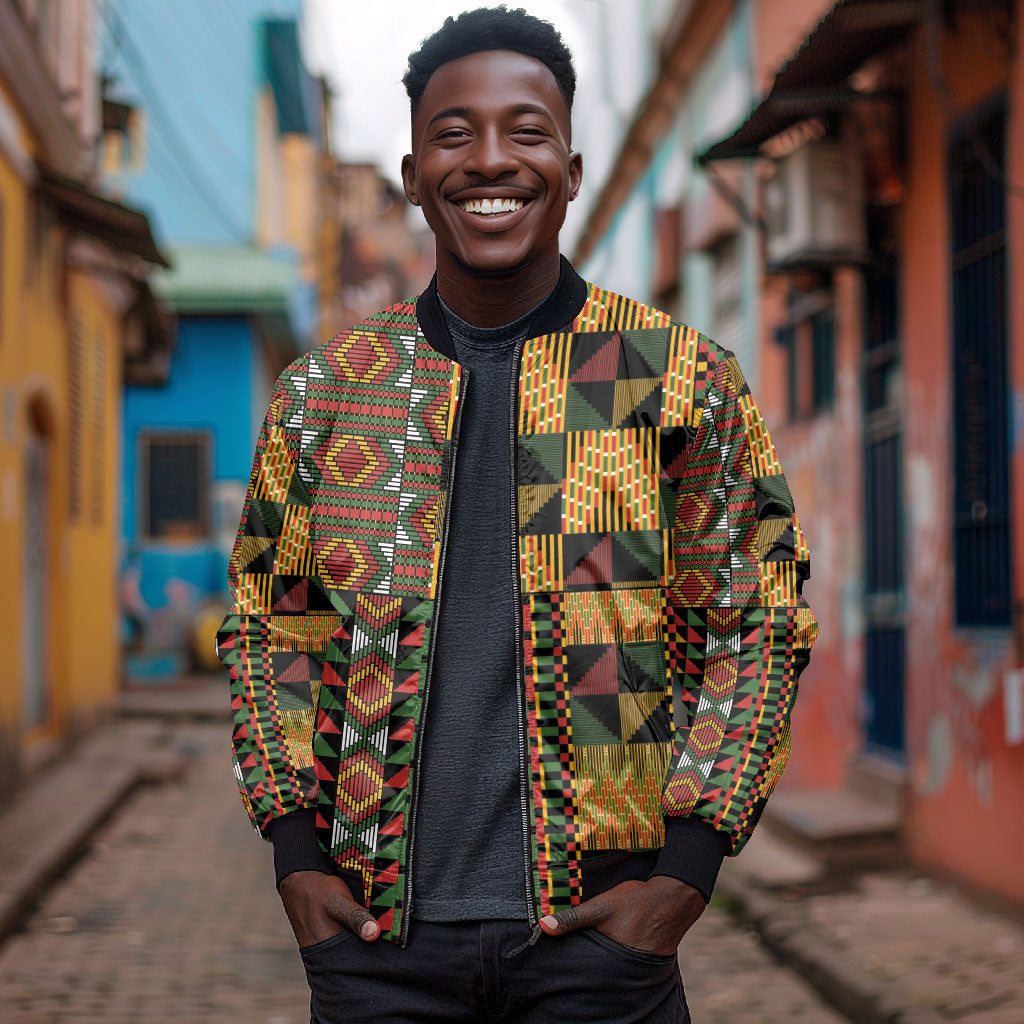 African American Quilt Kente Fusion Bomber Jacket Version 2