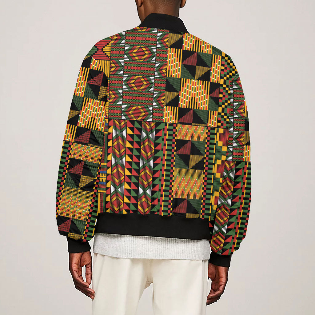 African American Quilt Kente Fusion Bomber Jacket Version 2