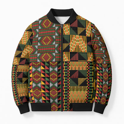 African American Quilt Kente Fusion Bomber Puffer Jacket Version 2