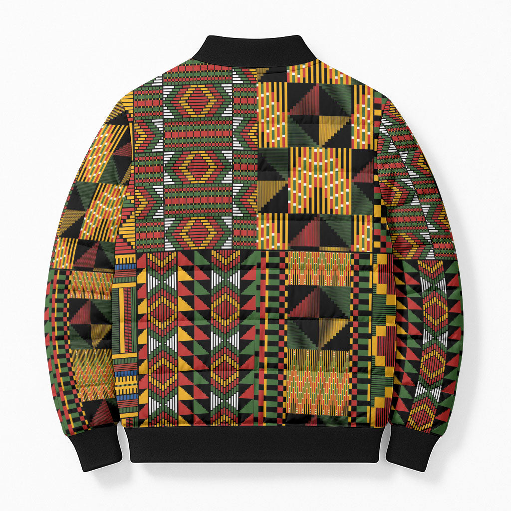 African American Quilt Kente Fusion Bomber Puffer Jacket Version 2