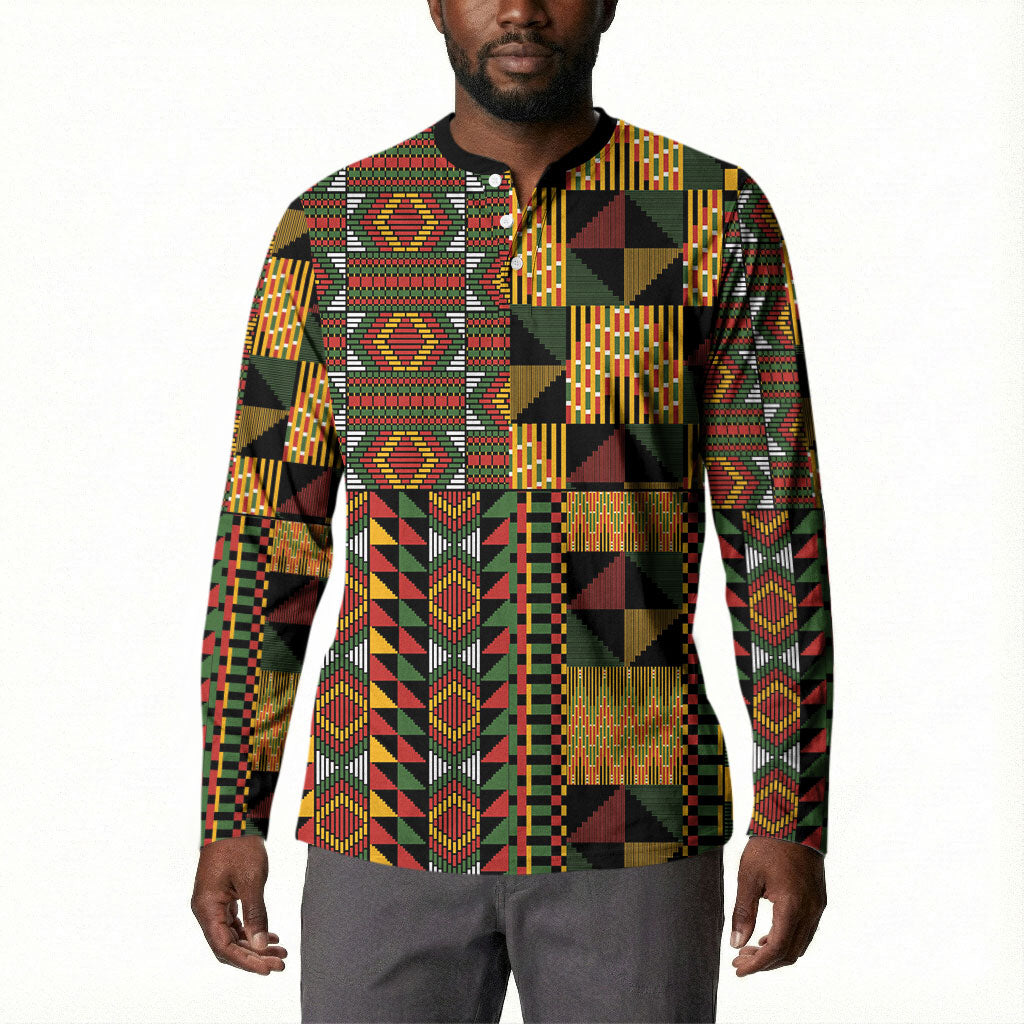 African American Quilt Kente Fusion Button Sweatshirt Version 2