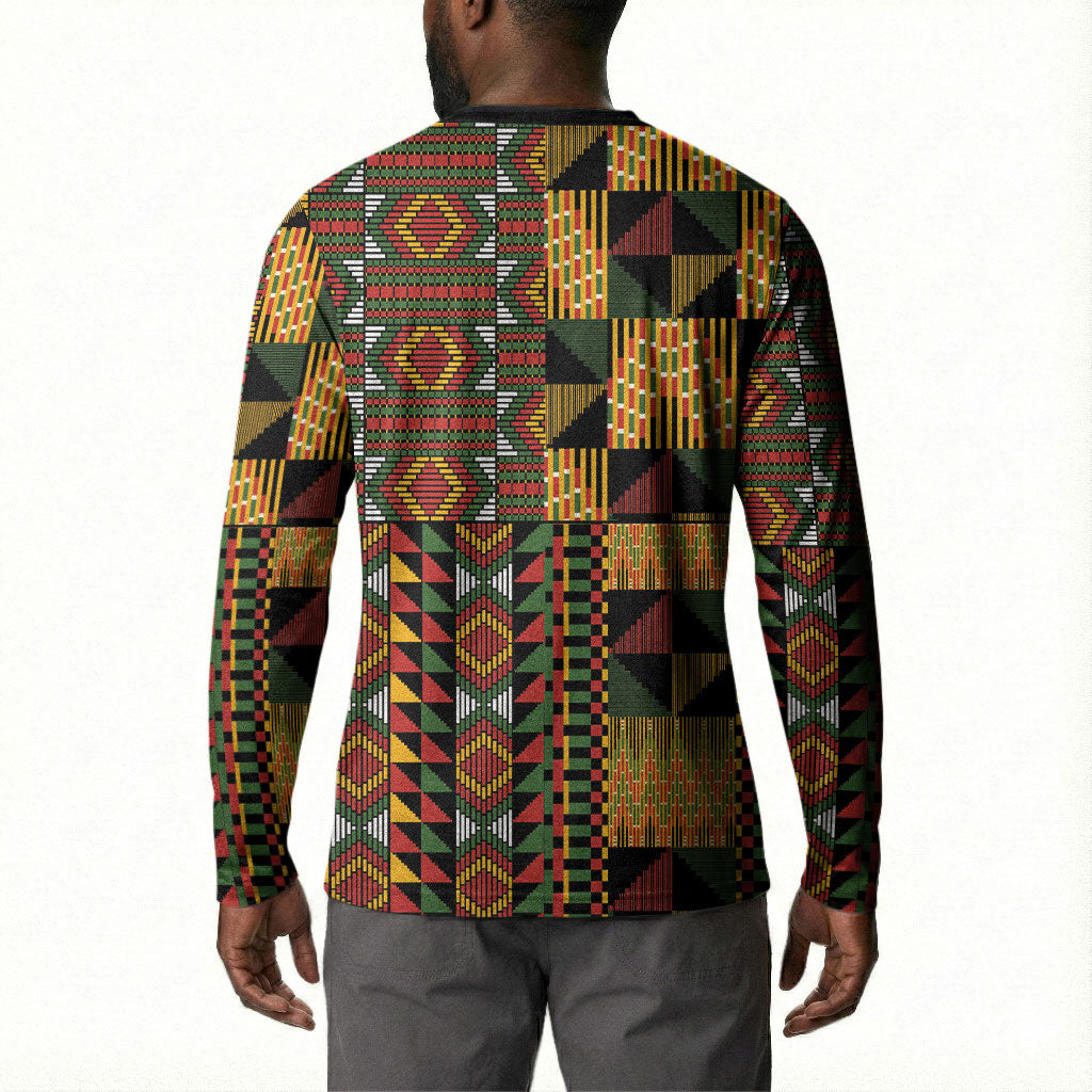 African American Quilt Kente Fusion Button Sweatshirt Version 2
