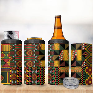 African American Quilt Kente Fusion 4 in 1 Can Cooler Tumbler Version 2