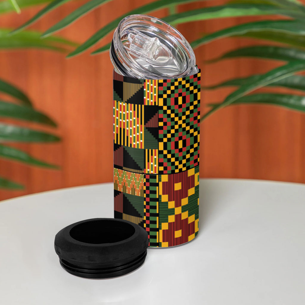 African American Quilt Kente Fusion 4 in 1 Can Cooler Tumbler Version 2