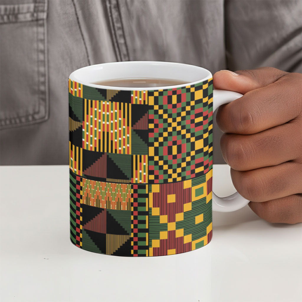 African American Quilt Kente Fusion Ceramic Mug Version 2