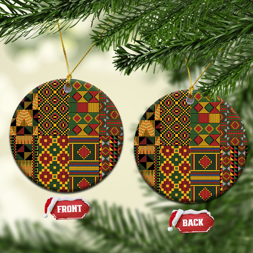 African American Quilt Kente Fusion Ceramic Ornament Version 2