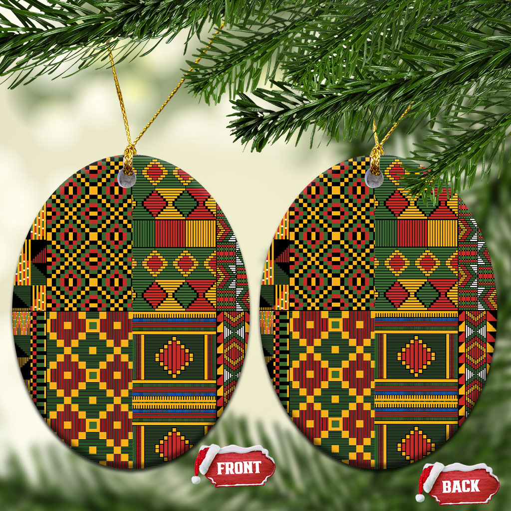 African American Quilt Kente Fusion Ceramic Ornament Version 2