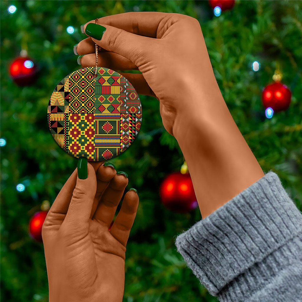 African American Quilt Kente Fusion Ceramic Ornament Version 2