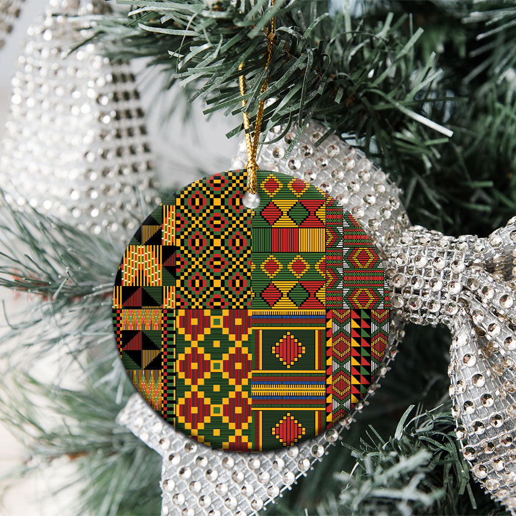 African American Quilt Kente Fusion Ceramic Ornament Version 2