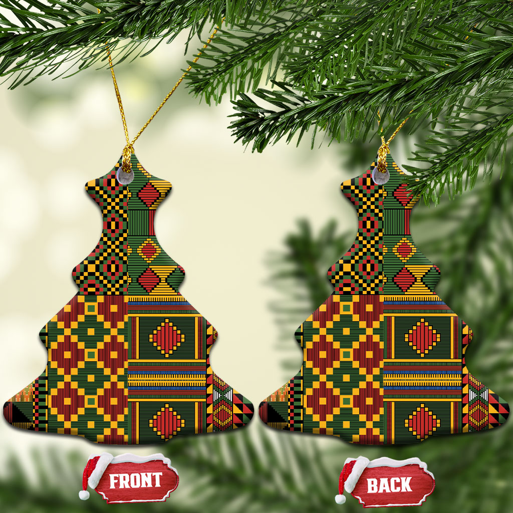 African American Quilt Kente Fusion Ceramic Ornament Version 2