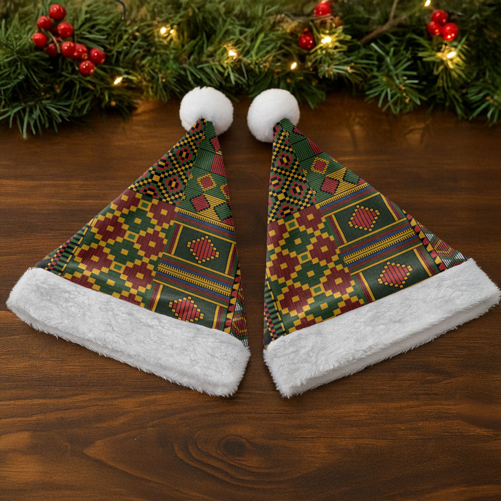 African American Quilt Kente Fusion Christmas Santa Hat Version 2