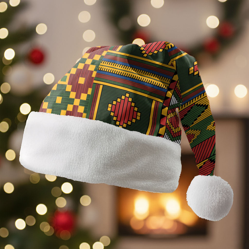 African American Quilt Kente Fusion Christmas Santa Hat Version 2