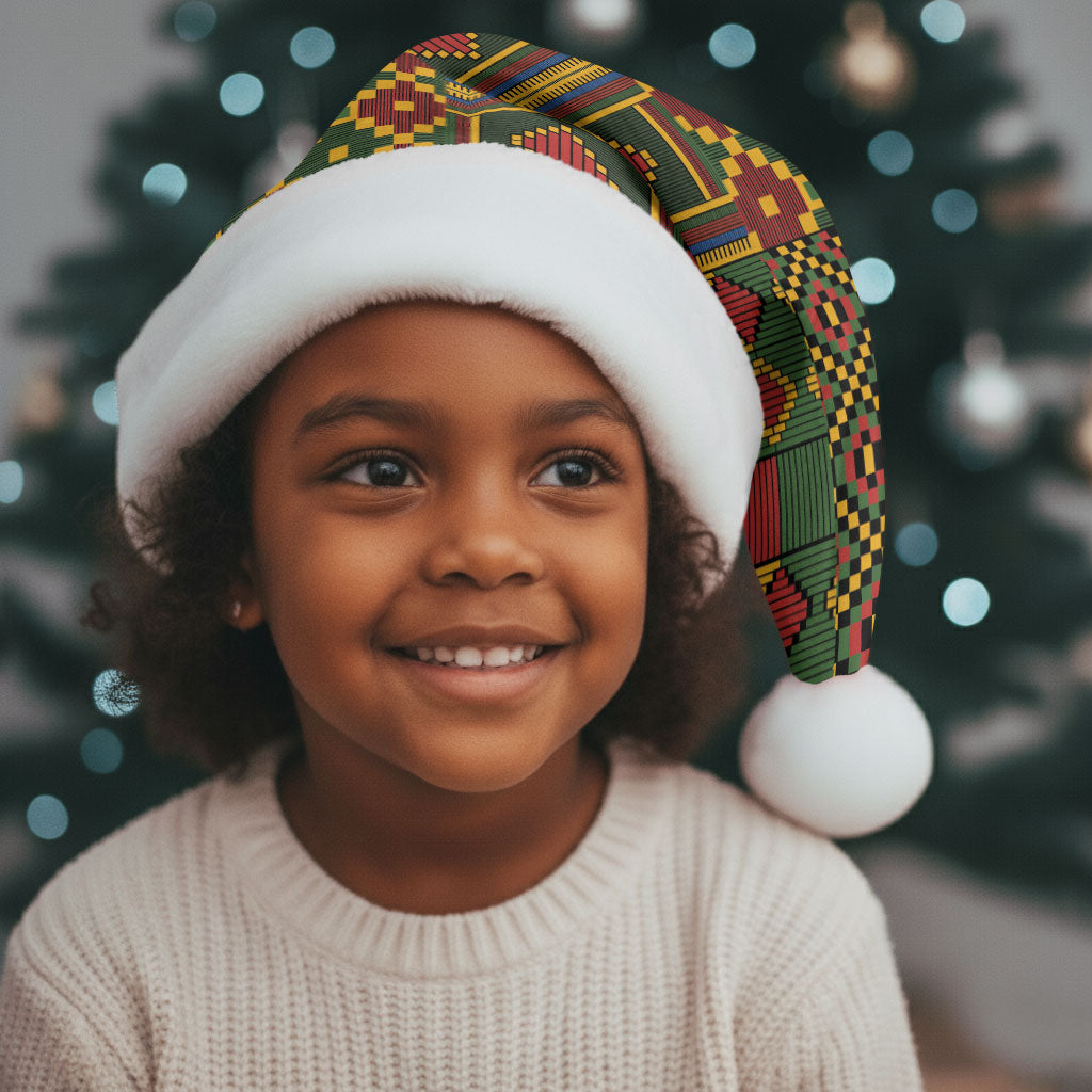 African American Quilt Kente Fusion Christmas Santa Hat Version 2