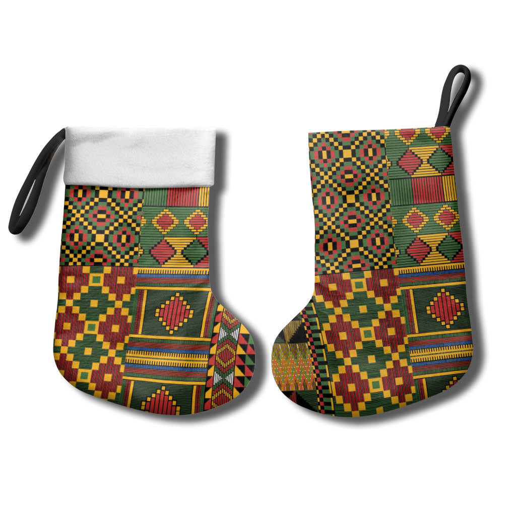 African American Quilt Kente Fusion Christmas Stocking Version 2
