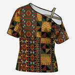 African American Quilt Kente Fusion Cross Shoulder Shirt Version 2