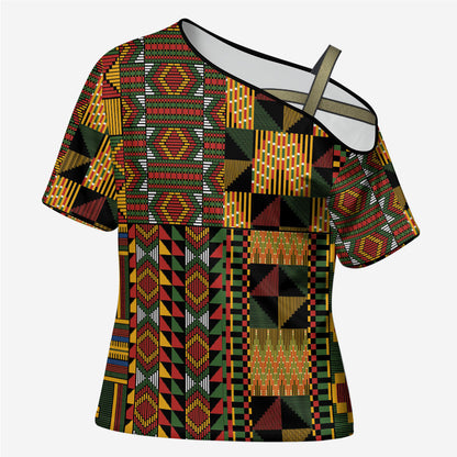 African American Quilt Kente Fusion Cross Shoulder Shirt Version 2