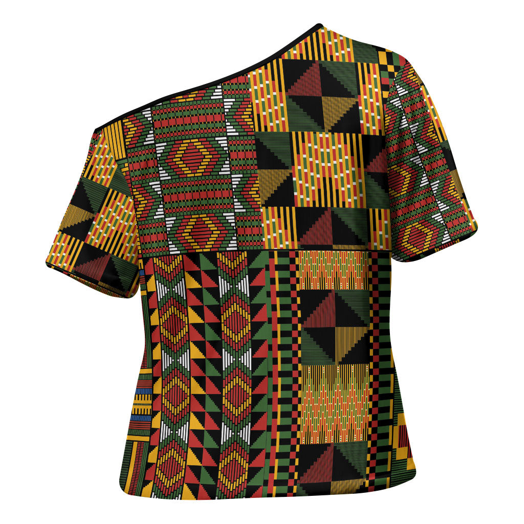 African American Quilt Kente Fusion Cross Shoulder Shirt Version 2