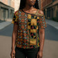 African American Quilt Kente Fusion Cross Shoulder Shirt Version 2