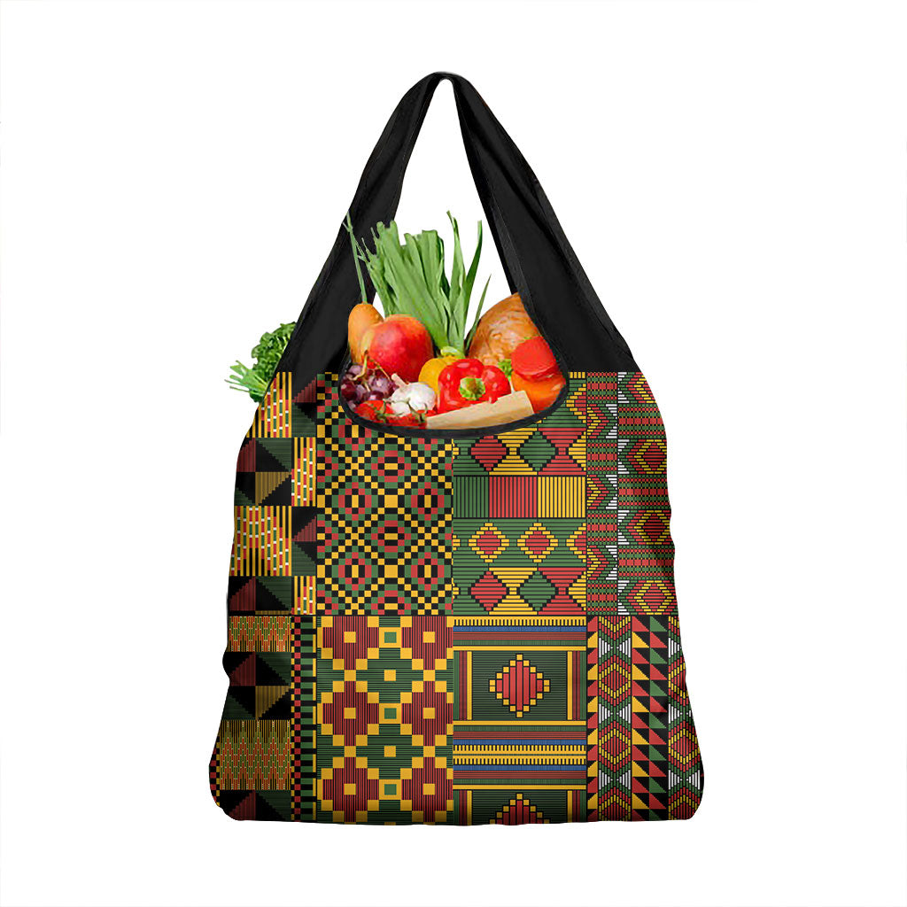 African American Quilt Kente Fusion Grocery Bag Version 2